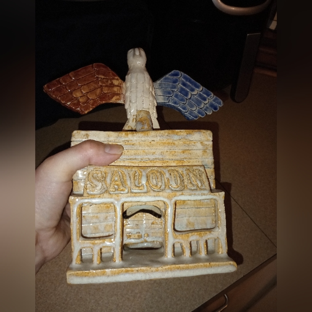 Handmade Stoneware Saloon with Eagle Figurine - Picture 2 of 5